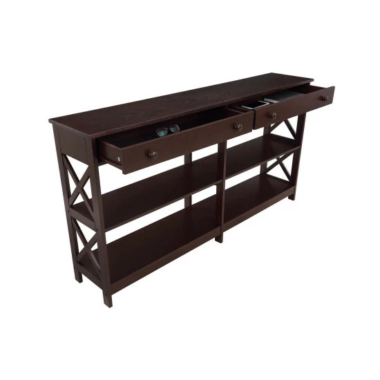 New π Copper Grove Cranesbill 2 Drawer 60 Inch Console Table With Shelves Black π€© - Image 7