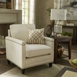 Cheap 🌟 Copper Grove Hersfeld Ivory Fabric Chair With Nailhead Trim 😍