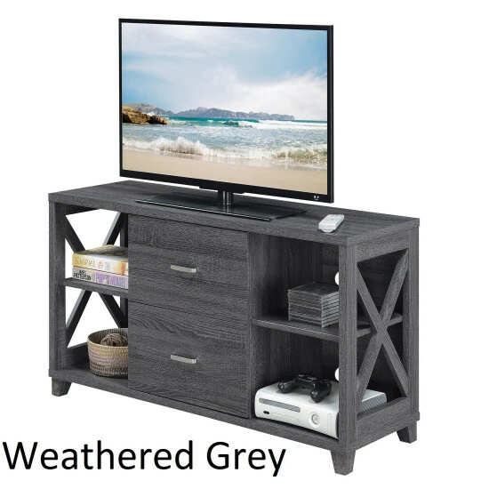 Best Pirce 𧨠Copper Grove Deluxe Cranesbill 2 Drawer TV Stand With Shelves Weathered Gray π€© - Image 6