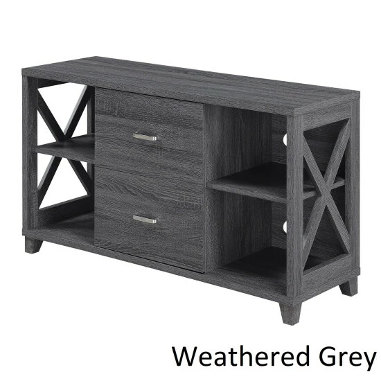 Best Pirce 𧨠Copper Grove Deluxe Cranesbill 2 Drawer TV Stand With Shelves Weathered Gray π€© - Image 7