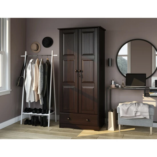 Cheapest π€© Copper Grove Caddo 100% Solid Wood Flexible Wardrobe Armoire Mocha β - Image 2
