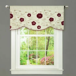 Buy 🎉 Copper Grove Halkett Red And Beige Window Valance - 42X18 💯