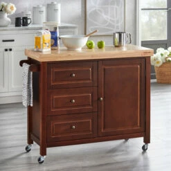 Deals 🎁 Copper Grove Macaulay Natural Rubberwood Kitchen Island Cart Espresso ❤️