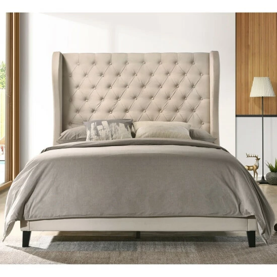 Cheapest 𧨠Copper Grove Lezayre Queen Upholstered Button-tufted Wingback Panel Bed β