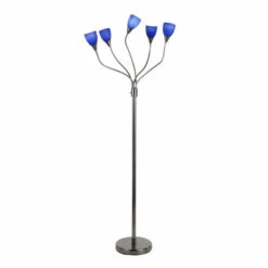 New 🎁 Copper Grove Kubrat Black Chrome Floor Lamp With Glass Sconces White ✨