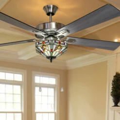Best deal 👍 Copper Grove Cumana 52-inch Mission Stained Glass Hexagonal LED Ceiling Fan - 52"L X 52"W X 20"H - 52"L X 52"W X 20"H 🧨