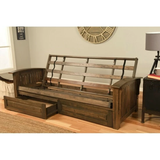 Discount π€© Copper Grove Kostandovo Futon Frame In Rustic Walnut Finish Rustic Walnut With Drawers π - Image 4