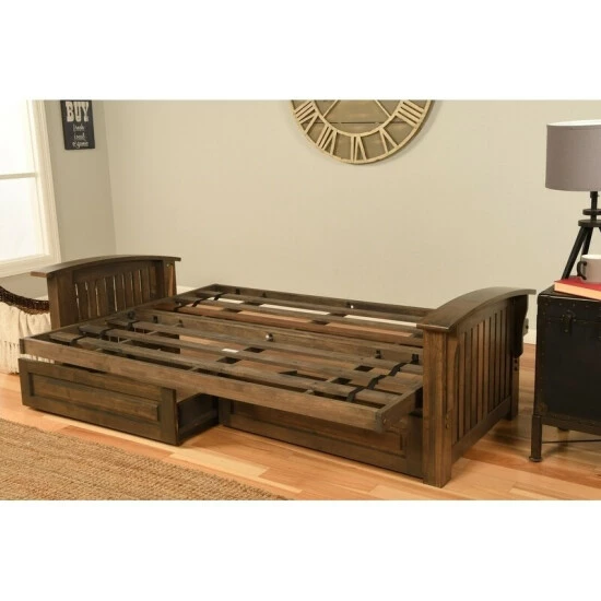 Discount π€© Copper Grove Kostandovo Futon Frame In Rustic Walnut Finish Rustic Walnut With Drawers π - Image 6