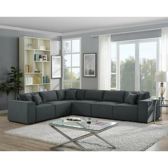 Best Sale π Copper Grove Ede Dark Grey Linen Modular Sectional Long Sofa π