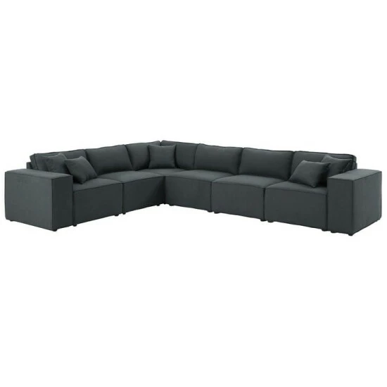 Best Sale π Copper Grove Ede Dark Grey Linen Modular Sectional Long Sofa π - Image 2