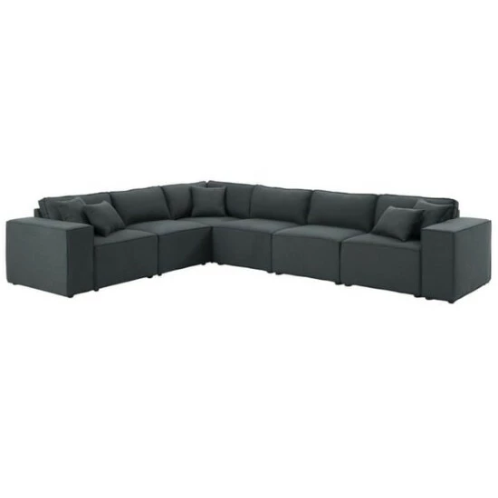 Best Sale π Copper Grove Ede Dark Grey Linen Modular Sectional Long Sofa π - Image 5