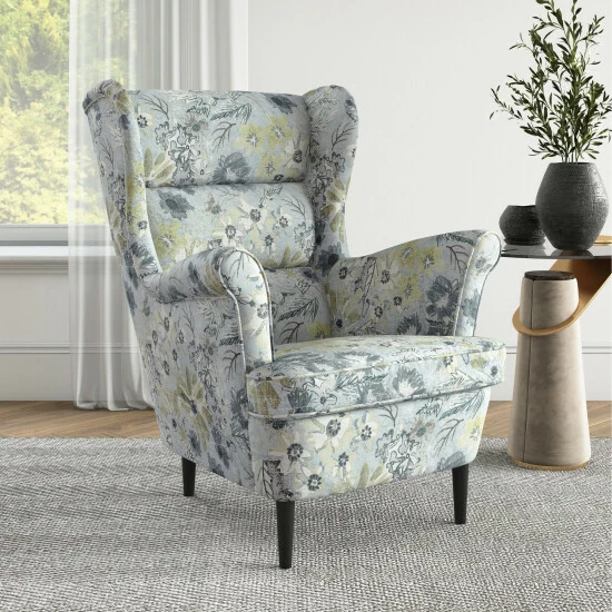 New π₯° Copper Grove Novalee Tapered Wingback Arm Chair Silver Multi Floral π - Image 4