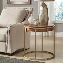 Buy 🛒 Copper Grove Varkaus End Table With Goldtone Metal Base Natural Finish 😀