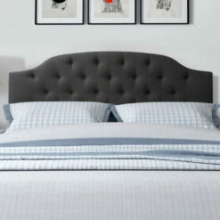 Discount 👍 Copper Grove Kalene Upholstered Diamond-tufted Arched King Panel Headboard Silver 🧨