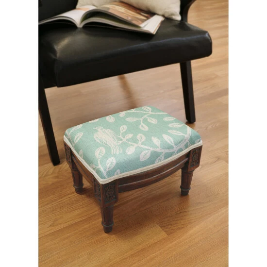 Best Pirce π₯ Copper Grove Castletown Aqua Blue Upholstered Wood Footstool With Bird Accents π€©