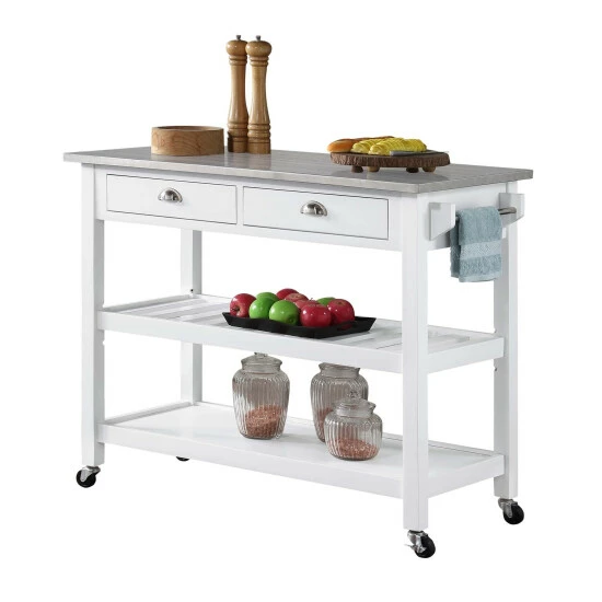 New π Copper Grove Aubrieta 3 Tier Stainless Steel Kitchen Cart With Drawers Black π - Image 2