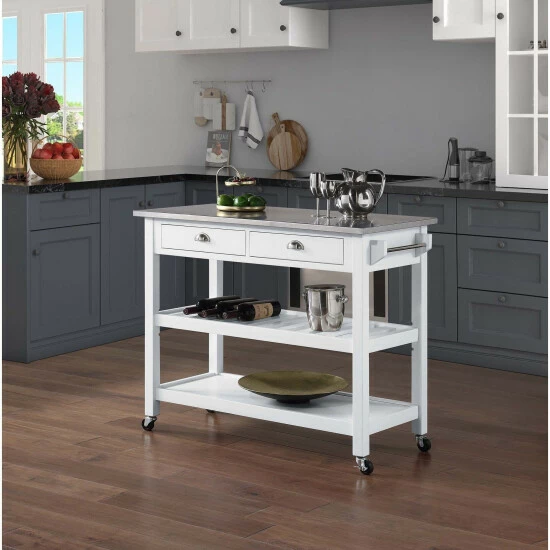 New π Copper Grove Aubrieta 3 Tier Stainless Steel Kitchen Cart With Drawers Black π - Image 4