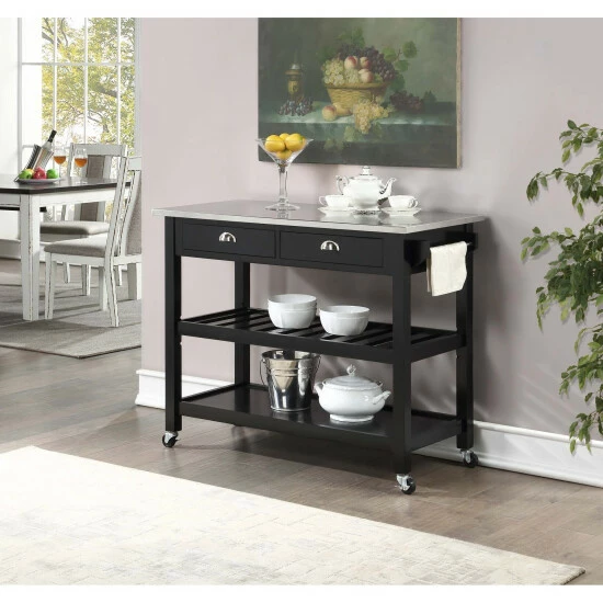 New π Copper Grove Aubrieta 3 Tier Stainless Steel Kitchen Cart With Drawers Black π - Image 5