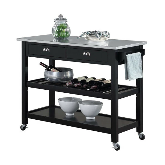 New π Copper Grove Aubrieta 3 Tier Stainless Steel Kitchen Cart With Drawers Black π - Image 6
