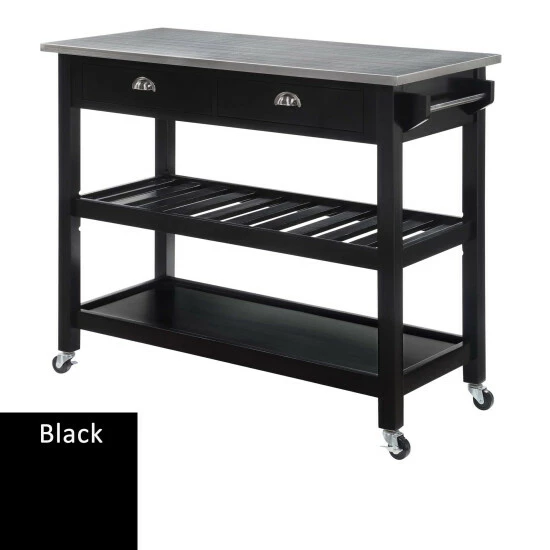 New π Copper Grove Aubrieta 3 Tier Stainless Steel Kitchen Cart With Drawers Black π - Image 8