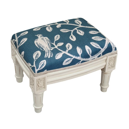 Budget π Copper Grove Castletown Navy Upholstered White Footstool With Vine Accents π§¨