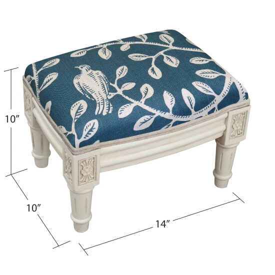 Budget π Copper Grove Castletown Navy Upholstered White Footstool With Vine Accents 𧨠- Image 2