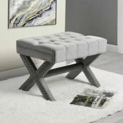 Flash Sale 🧨 Copper Grove Mollendal Button-tufted Velvet Ottoman Navy 🌟