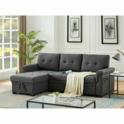 Best Pirce ✨ Copper Grove Perreux Linen Reversible Sleeper Sectional Sofa Light Grey 🎉