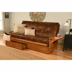 Best deal ❤️ Copper Grove Dixie Oak Full-size 2-drawer Futon Frame With Mattress Suede Blue 🥰
