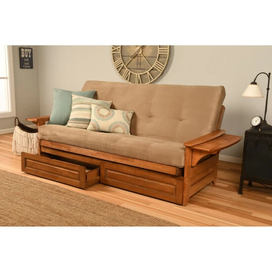 Best deal ❤️ Copper Grove Dixie Oak Full-size 2-drawer Futon Frame With Mattress Suede Blue 🥰 - Image 2