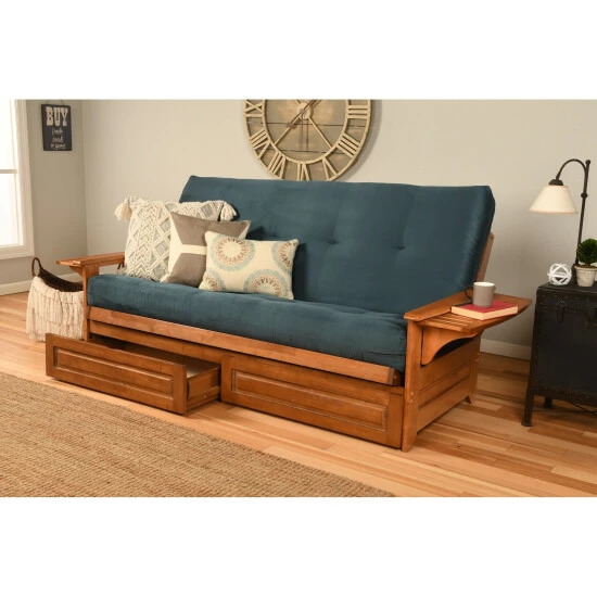 Best deal ❤️ Copper Grove Dixie Oak Full-size 2-drawer Futon Frame With Mattress Suede Blue 🥰 - Image 3