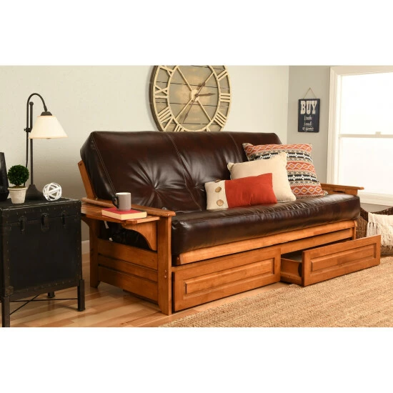 Best deal ❤️ Copper Grove Dixie Oak Full-size 2-drawer Futon Frame With Mattress Suede Blue 🥰 - Image 4