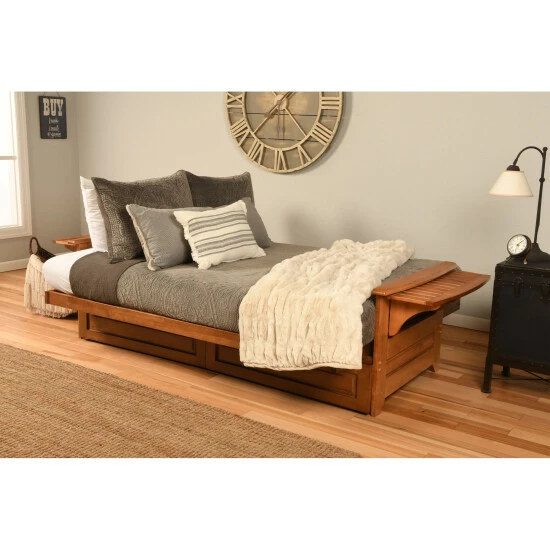 Best deal ❤️ Copper Grove Dixie Oak Full-size 2-drawer Futon Frame With Mattress Suede Blue 🥰 - Image 5