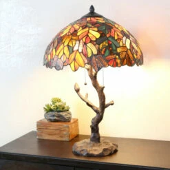 Coupon 🎉 Copper Grove Eugenia Stained Glass 24.5-inch Tiffany-style Lamp With Tree Trunk Base - 16"L X 16"W X 24.50"H ⭐