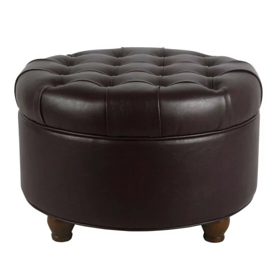 Discount π Copper Grove Lamentin Tufted Faux Leather Round Storage Ottoman Grey π