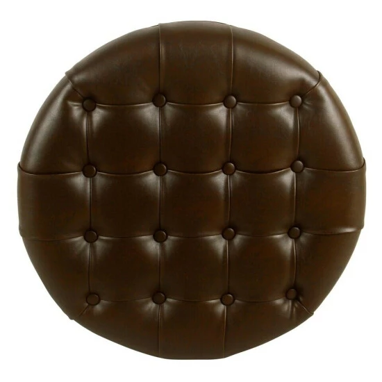 Discount π Copper Grove Lamentin Tufted Faux Leather Round Storage Ottoman Grey π - Image 3