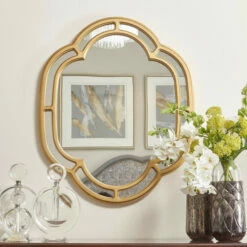 Promo 👍 Copper Grove Isoka Geometric Accent Wall Mirror With Scalloped Goldtone Finish - 27.5"L X 33.5"W X 1.25"H 🧨