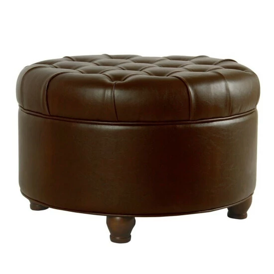 Discount π Copper Grove Lamentin Tufted Faux Leather Round Storage Ottoman Grey π - Image 4
