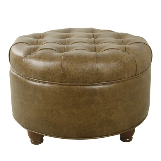 Discount π Copper Grove Lamentin Tufted Faux Leather Round Storage Ottoman Grey π - Image 8