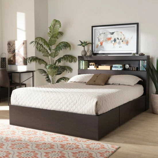 Best Sale βοΈ Copper Grove Sanare Queen Dark Brown Wood Storage Bed β¨