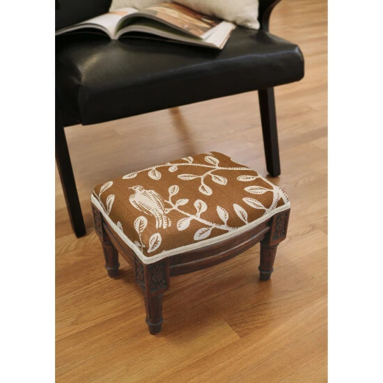 New π Copper Grove Castletown Caramel Upholstered Wood Footstool With Vine Accents β