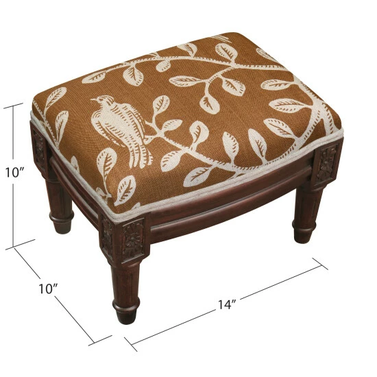 New π Copper Grove Castletown Caramel Upholstered Wood Footstool With Vine Accents β - Image 2