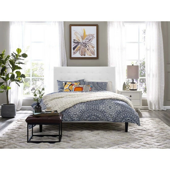 New β Copper Grove Vodice Faux Leather Upholstered Tufted Headboard White π - Image 8