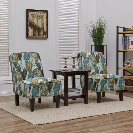 Flash Sale π Copper Grove Couvin Blue Leaf Armless Accent Chairs (Set Of 2) β€οΈ - Image 2