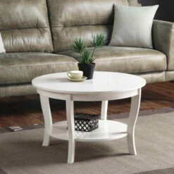 New 🛒 Copper Grove Aubrieta Round Coffee Table With Shelf White Faux Marble/white ⌛