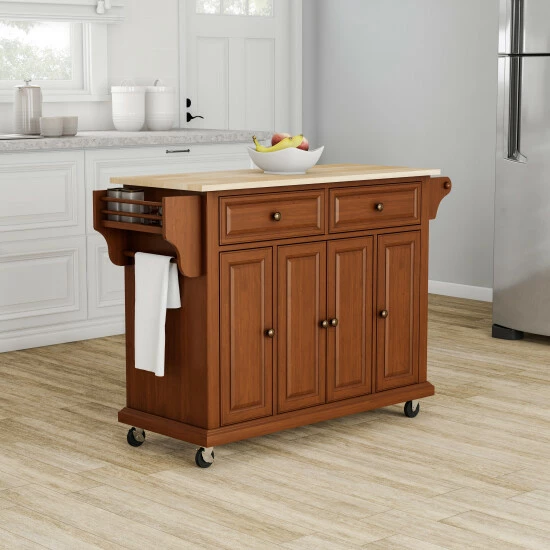 Buy π Copper Grove Kanha Natural Wood Top Kitchen Cart/ Island In Classic Cherry Finish π