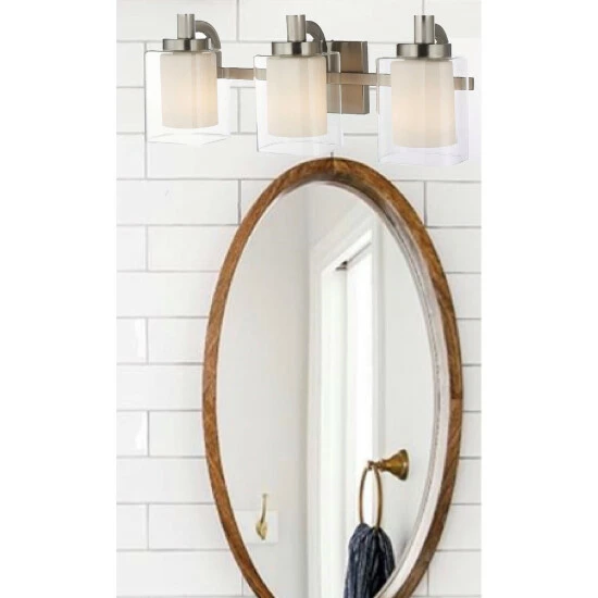 New β Copper Grove Ijevan 3-light Brushed Nickel Bath Vanity Fixture π - Image 4