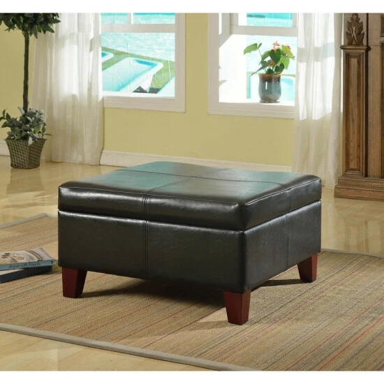 Brand new π Copper Grove Silene Luxury Large Black Faux Leather Storage Ottoman Table π