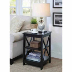 Hot Sale ⌛ Copper Grove Cranesbill X-Base 3-Tier End Table With Shelves Barnwood/black 🤩