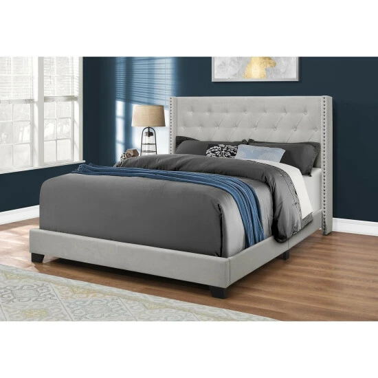 Best Sale π Copper Grove Butmas Light Grey Velvet Queen Bed With Chrome Trim π₯°